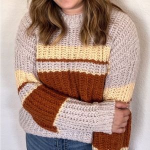 Easel los angeles Sweater. Cream w/ pumpkin orange and yellow stripes Size M NWT